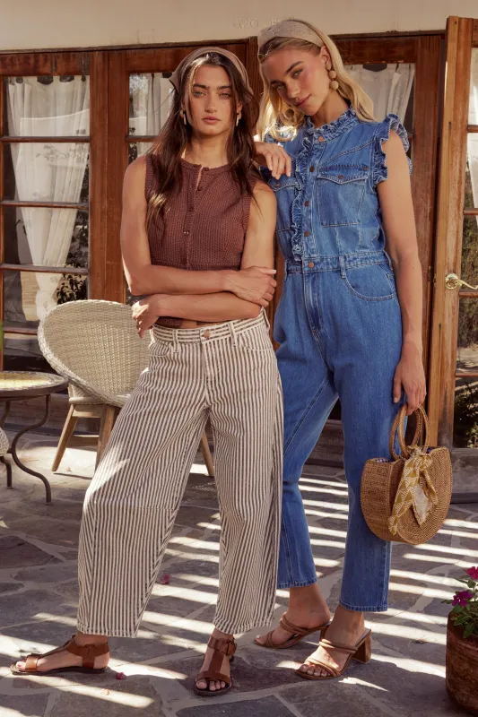 Allison Striped Barrel Jeans in Brown sold by bohme