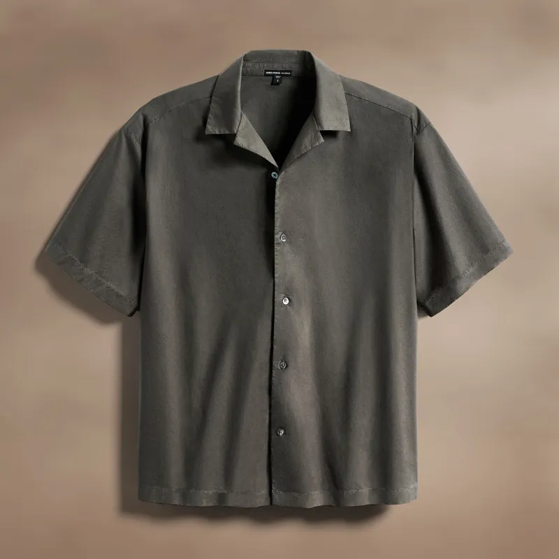 Oversized Stretch Poplin Short Sleeve Shirt - Granite sold by James Perse