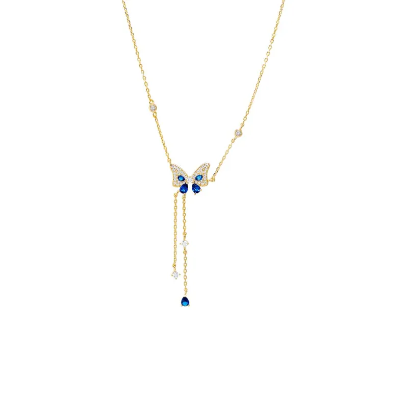 Colored Pave Butterfly CZ Station Lariat Necklace sold by Adina Eden's
