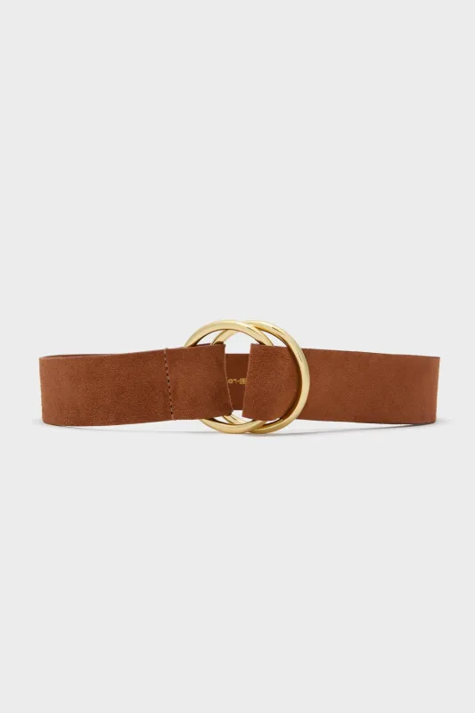 Cognac and Gold Tumble Suede Belt sold by Tuckernuck