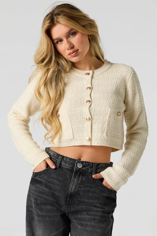 Textured Knit Button Front Cardigan sold by Urban Planet