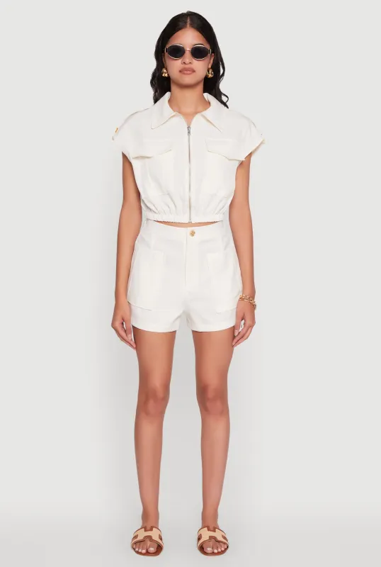 Trendy High Waisted Twill Shorts with Front Pockets sold by Rainbow