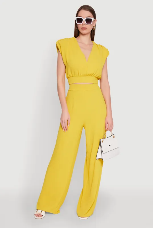 Chic Crepe Knit High Waisted Wide Leg Dress Pants sold by Rainbow