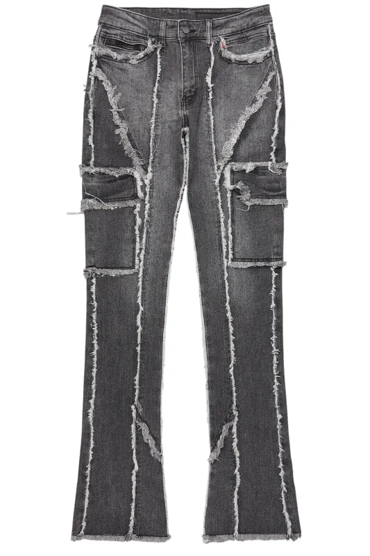 Revved Dark Grey Stacked Flare Jean sold by Rockstar Original