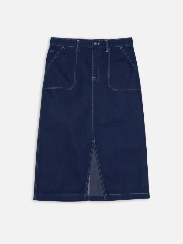 【Nudie Jeans】Boel Painter Denim Skirt Dark Blue 深藍水洗高腰畫家牛仔裙 sold by Blue Beach Denim