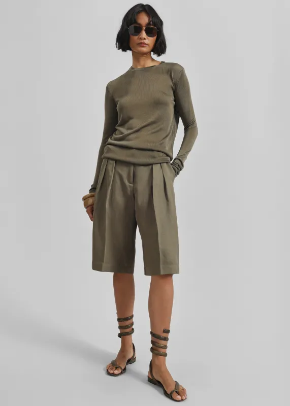 Bilbao Pleated Linen Bermuda Shorts - Khaki sold by Frankie Shop