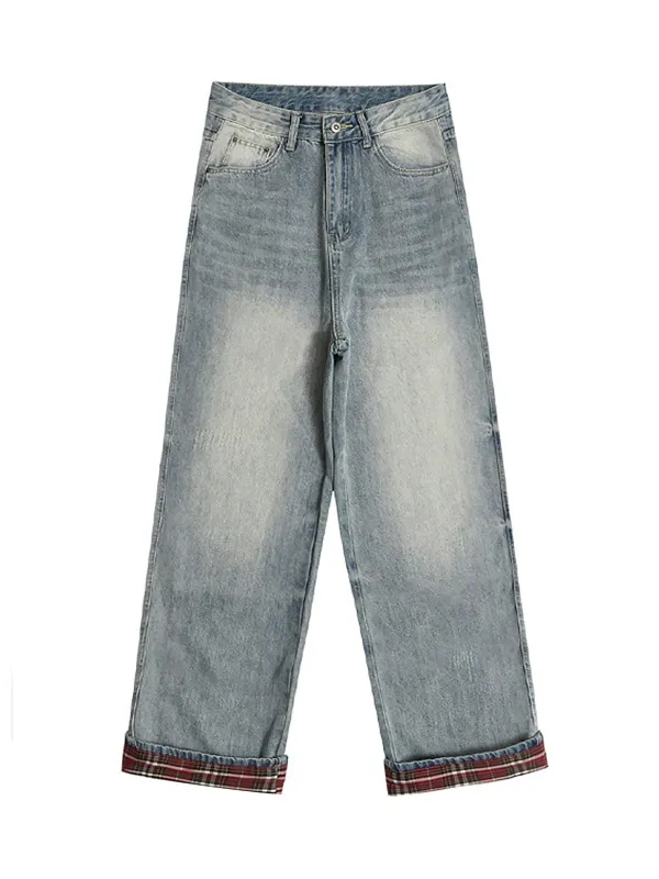 Vintage Washed Plaid Baggy Jeans sold by Thesupermade