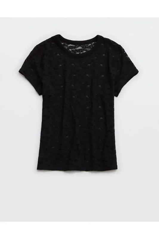 Aerie Lace Vintage T-Shirt Women's True Black S sold by American Eagle