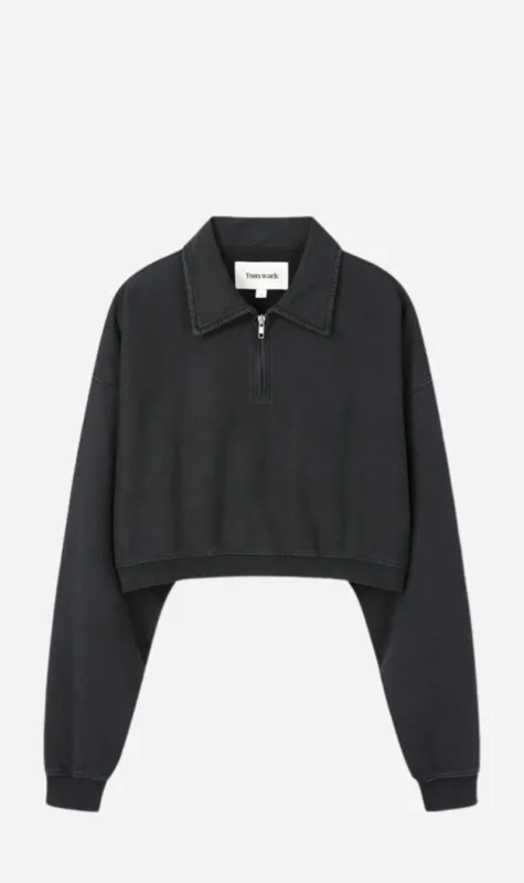 Tonywack | Garment Dyed Cropped Zip Up Sweatshirt - Faded Black sold by Sister & Co