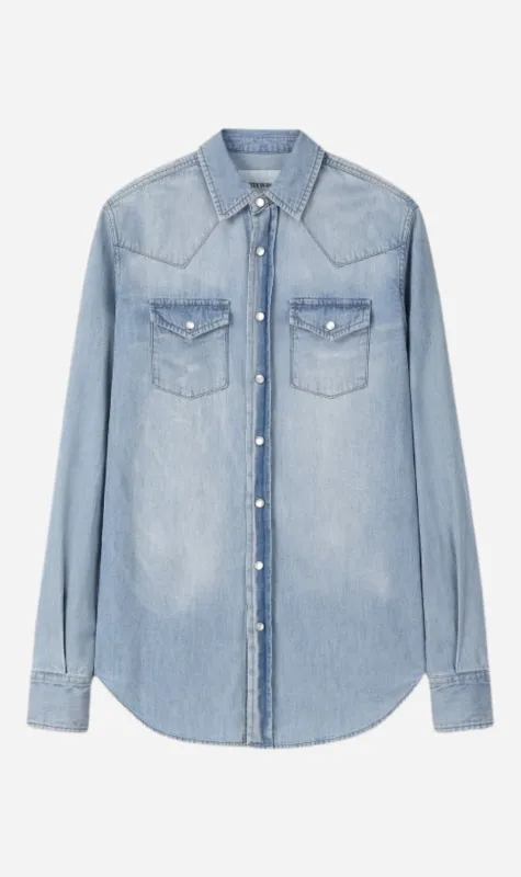 Tonywack | Washed Denim Western Shirt - Washed Light Blue sold by Sister & Co