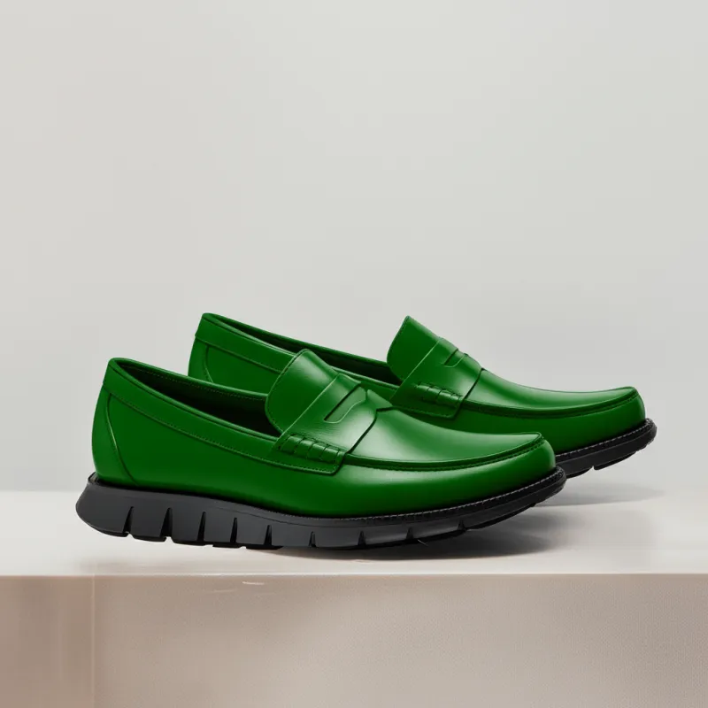 Green Leather Evarado Penny Loafers with Black Hybrid Sole - SS23 sold by Costoso Italiano
