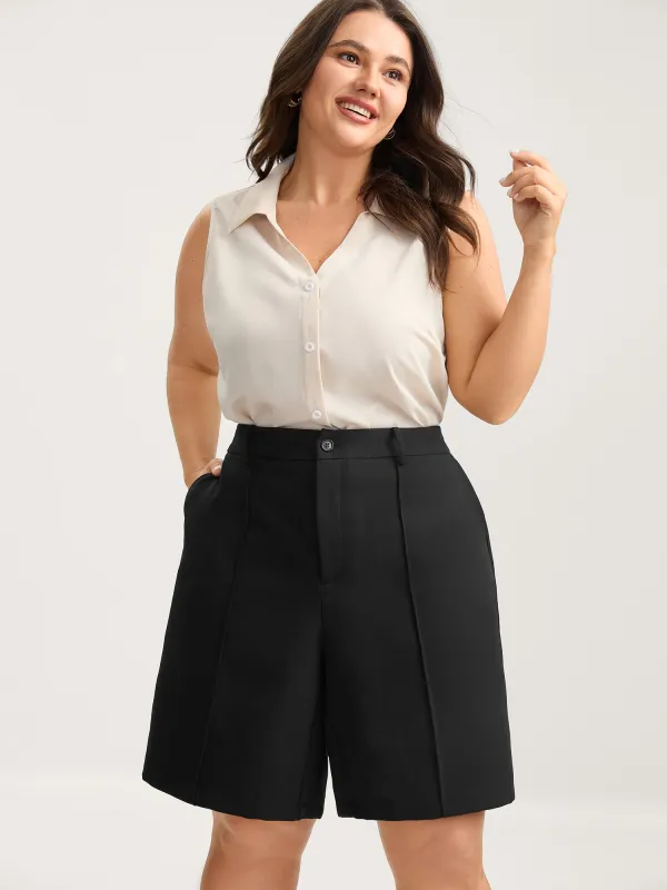 Pin Tuck Straight-Leg Shorts sold by Bloomchic