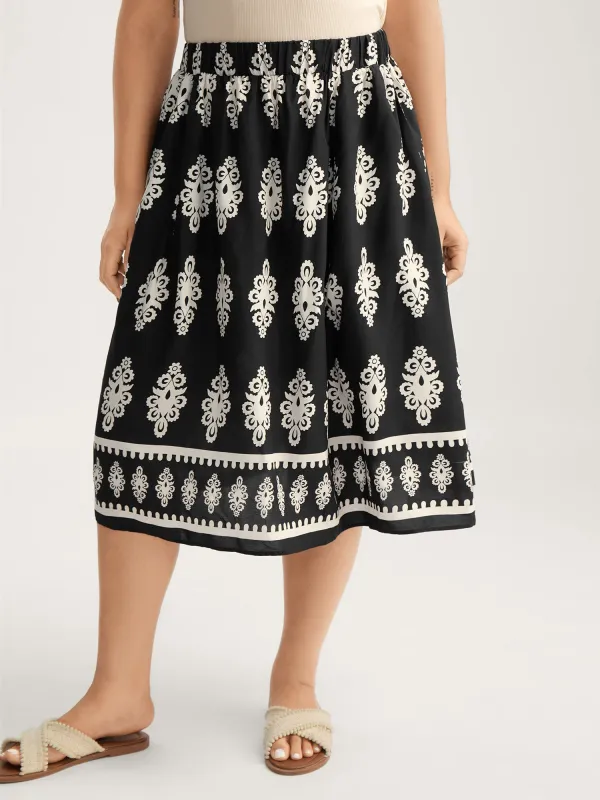 Boho Print A-Line Midi Skirt sold by Bloomchic