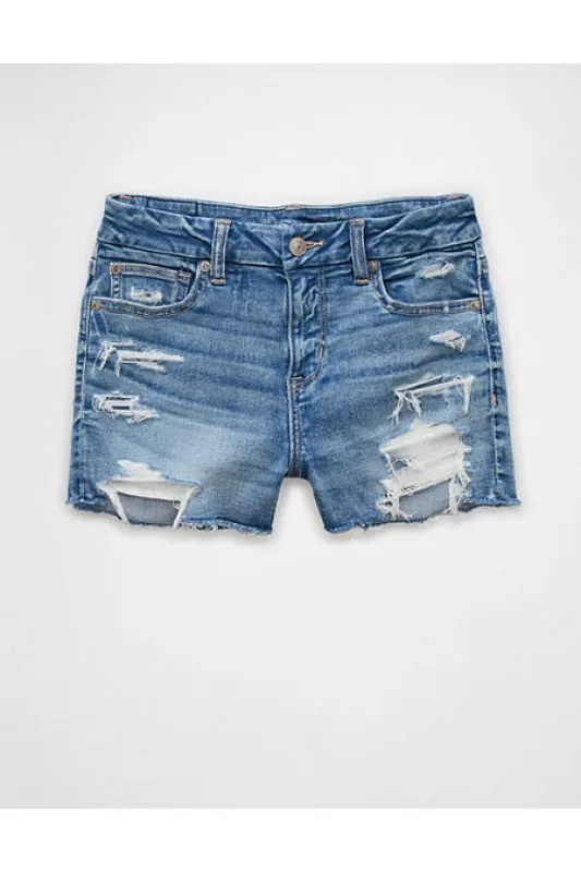 AE Next Level Curvy Ripped High-Waisted Denim Short Short Women's Medium Destroy 000 sold by American Eagle
