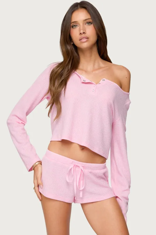 Teddy Cropped Waffle Top sold by Edikted