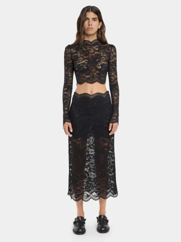 Black Lace Midi Skirt sold by Fashion Clinic