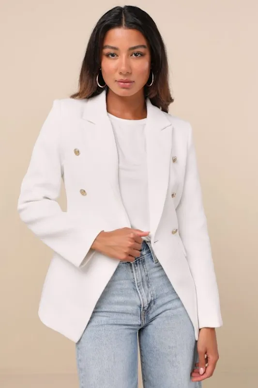 Sandara Ivory Oversized Double-Breasted Blazer sold by Lulus