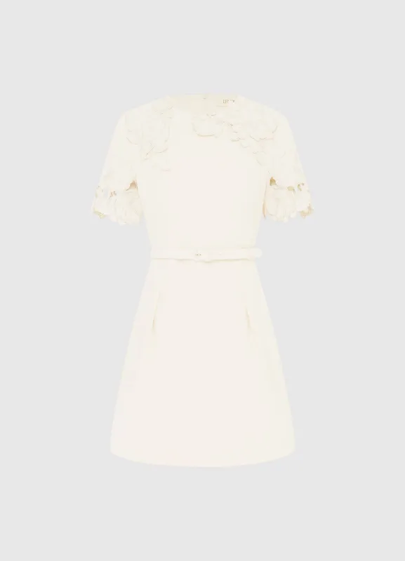 Aurelie Appliqué Short Sleeve Mini Dress - Cream sold by LEO LIN