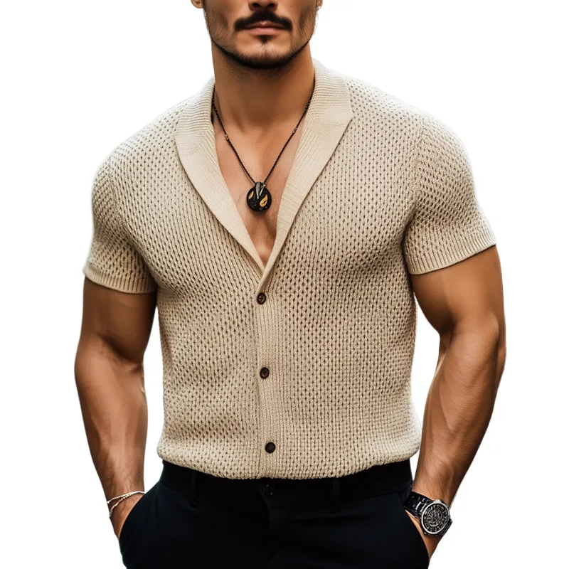 Men's Summer Lapel Knitted Short Sleeve Shirt MTA0779F8U sold by Manly