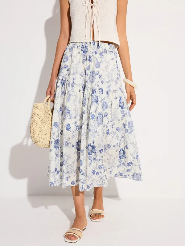 Floral Print Elastic Waist Midi Skirt sold by COMMENSE