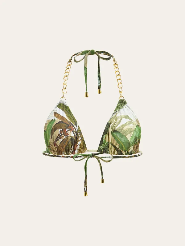 Print Chain Straps Triangle Bikini Top sold by COMMENSE