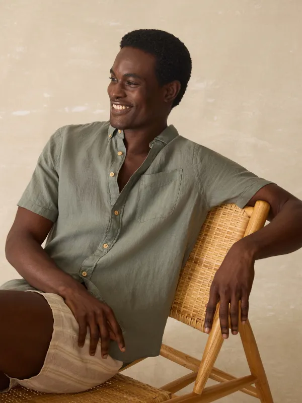 Short Sleeve Laguna Linen Shirt - Spruce sold by Faherty