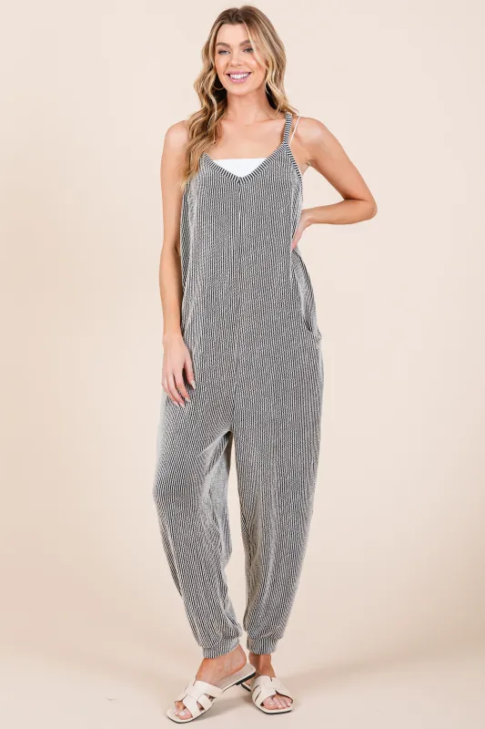 Charcoal Ribbed Sleeveless Jumpsuit sold by Pinkblush