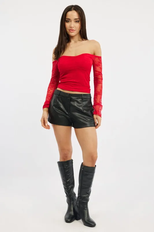 Black Shorts Low Rise Faux Leather sold by Ally Fashion