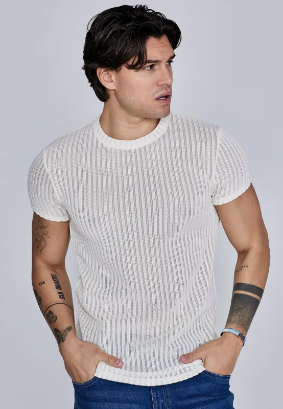 Ecru Textured Muscle Fit T-Shirt sold by Siksilk
