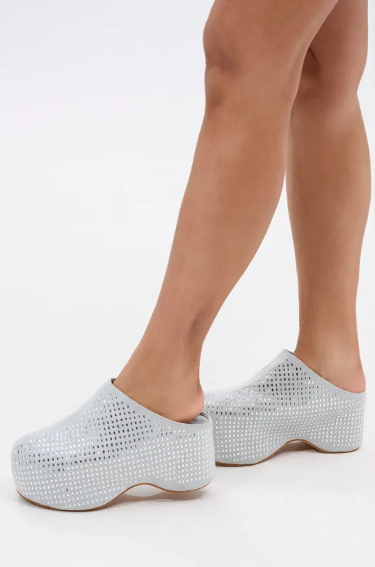 AZALEA WANG ROMESCO BLING FLATFORM CLOG IN GREY sold by AKIRA