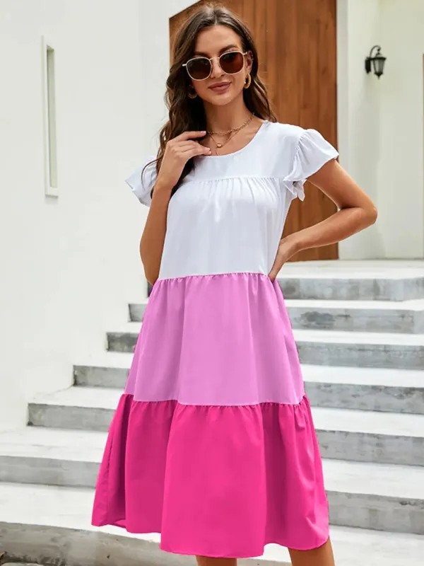 Full Size Color Block Tiered Ruffle Summer Dress Plus Size sold by Charming Charlie