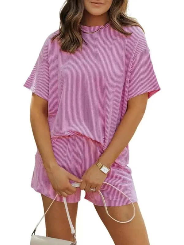 Full Size Ribbed Short Sleeve Top and Shorts Two-Piece Set Plus Size sold by Charming Charlie