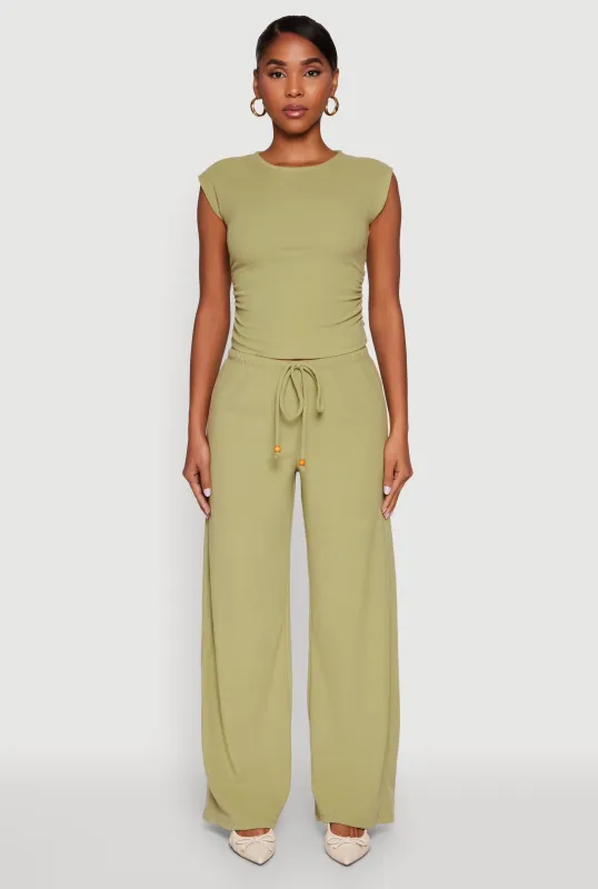 Haute Monde Brushed Knit Drawstring Waist Wide Leg Pants sold by Rainbow
