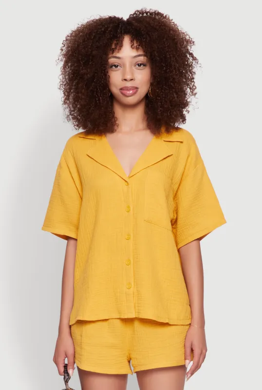 Stylish Gauze Knit Classic Fit Button Front Shirt sold by Rainbow