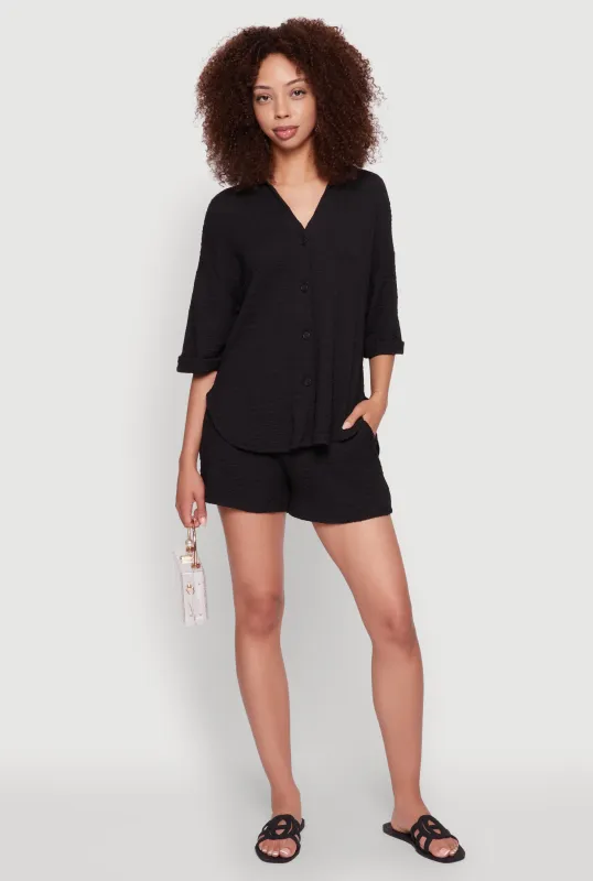 Trendy High Waisted Textured Knit Shorts for Casual Wear sold by Rainbow