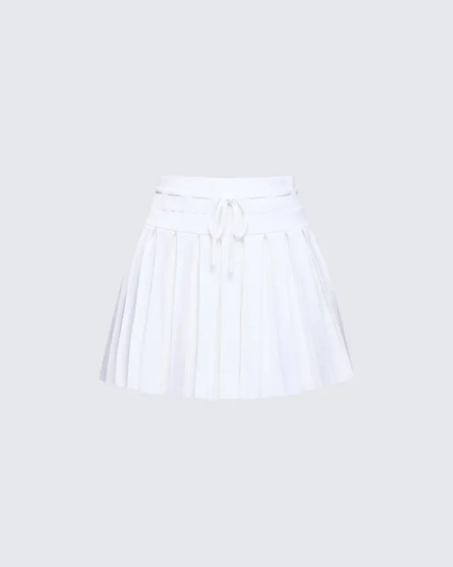 Lucien White Ribbon Path Knitted Pleated Skirt sold by Finesse