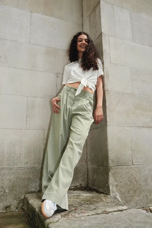 Lola Organic Cotton Trousers Green Stripe sold by Ivalo.com