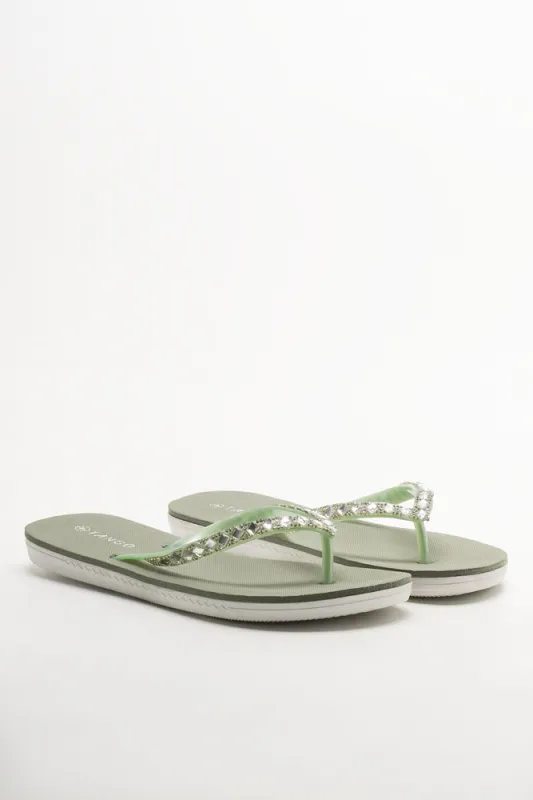 Diamante Flip Flops Green sold by Ackermas