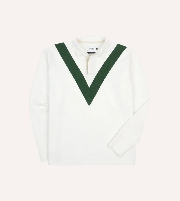Ecru and Green Chevron Cotton Rugby Shirt sold by Drake's London