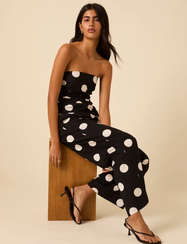 Black Polka Dot Linen-blend Wide Leg Trousers sold by Nobody's Child