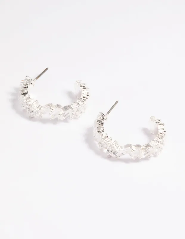 Silver Cubic Zirconia Baguette Hoop Earrings sold by lovisa