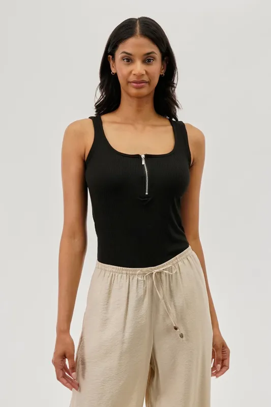 Costa Blanca Ribbed Quarter Zip Tank Top - Black sold by Fairweather