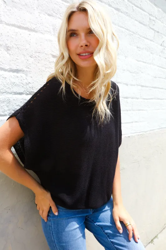 Stand Out Black Loose Knit Dolman Top/Coverup with Crochet Details sold by Roxie’s Picks