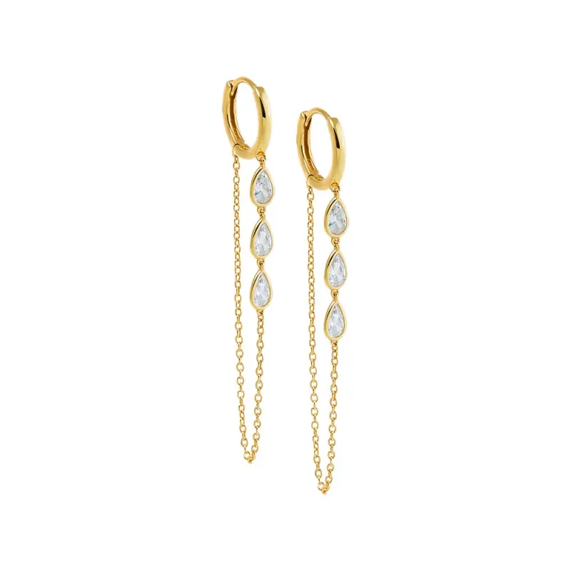 Floating CZ Drop Chain Huggie Earring sold by Adina Eden's