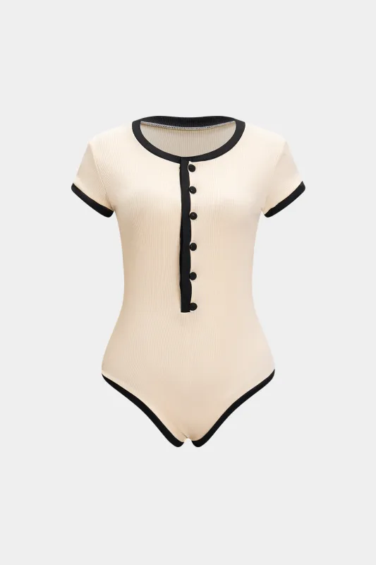Knit Button Short Sleeve Bodysuit sold by Micas