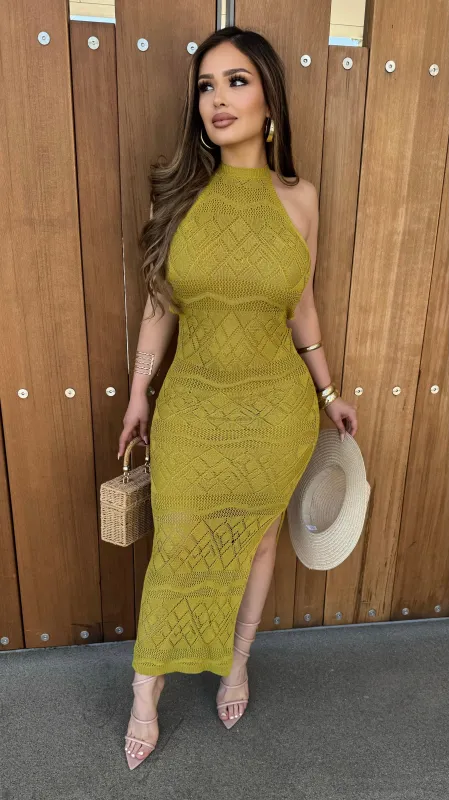 Vallarta Knit Halter Maxi Dress (Kiwi) sold by Lavish Couture Fashion