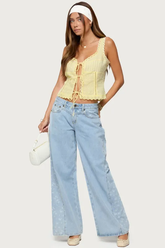 Floral Split Low Rise Jeans sold by Edikted