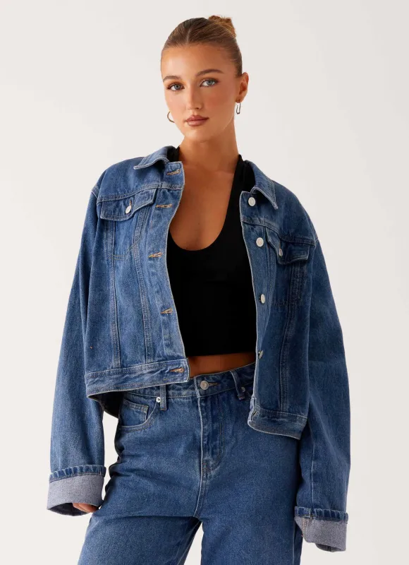 Back Again Oversized Denim Jacket - True Blue sold by Peppermayo