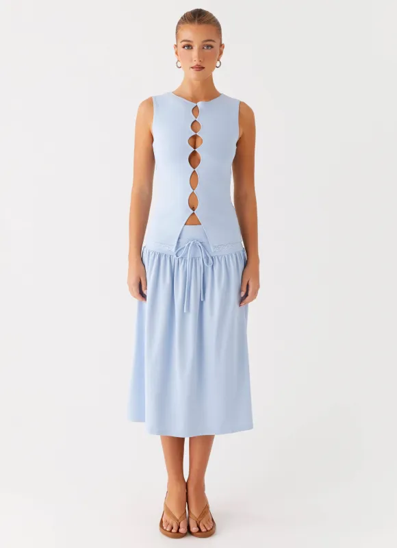 Silver Tides Midi Skirt - Blue sold by Peppermayo