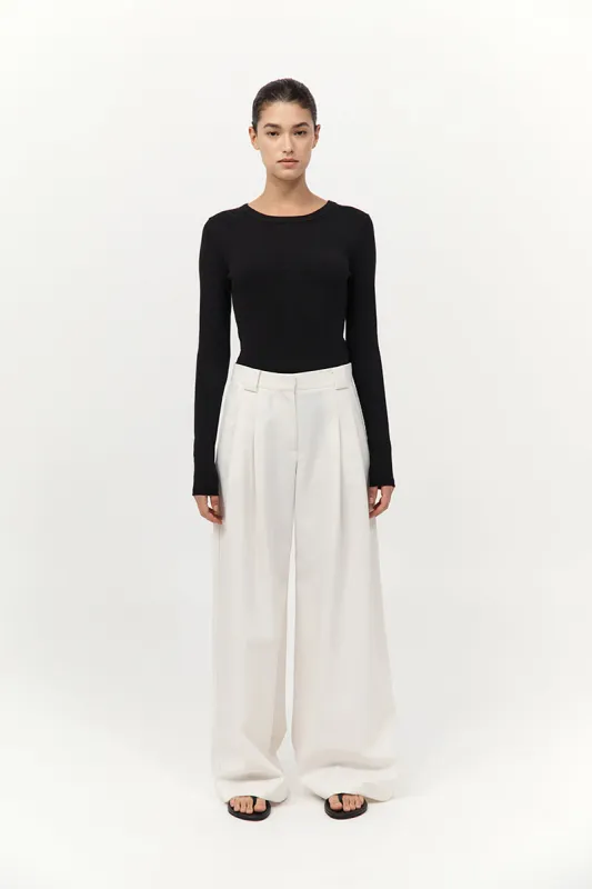 Twill Wide Leg Pleat Pants - Off White sold by St. Agni